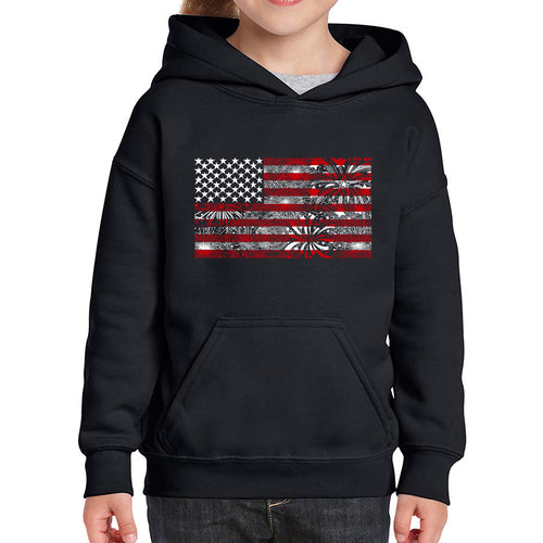 Girl's Word Art Hooded Sweatshirt - Fireworks American Flag