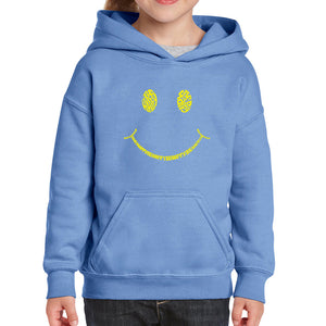 Be Happy Smiley Face  - Girl's Word Art Hooded Sweatshirt