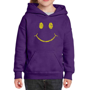 Be Happy Smiley Face  - Girl's Word Art Hooded Sweatshirt
