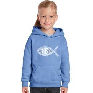 John 3:16 Fish Symbol - Girl's Word Art Hooded Sweatshirt