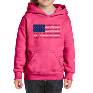 Land of the Free American Flag  - Girl's Word Art Hooded Sweatshirt