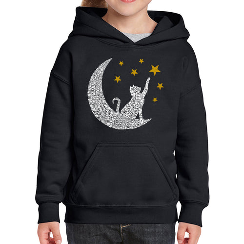 Cat Moon - Girl's Word Art Hooded Sweatshirt