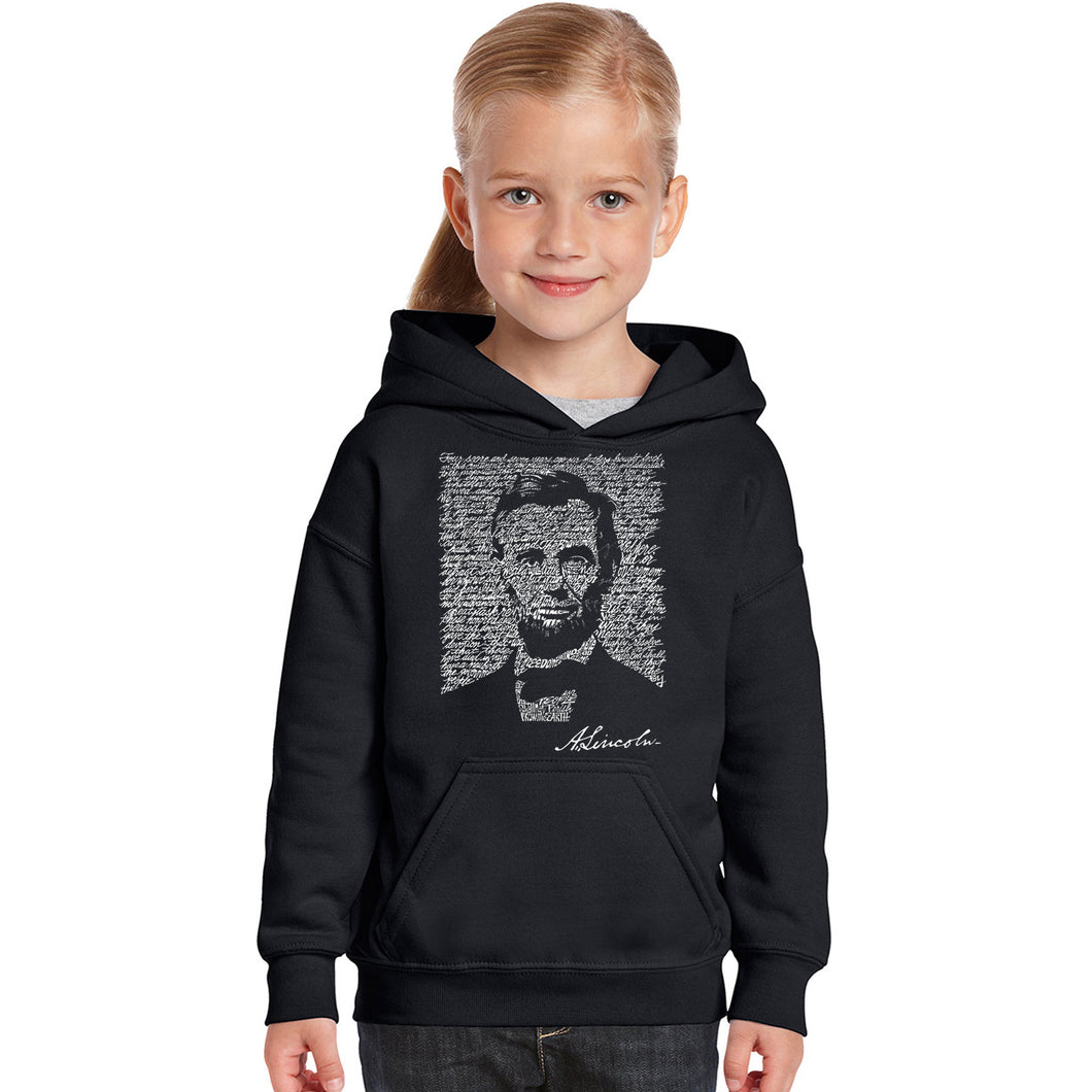 ABRAHAM LINCOLN GETTYSBURG ADDRESS - Girl's Word Art Hooded Sweatshirt