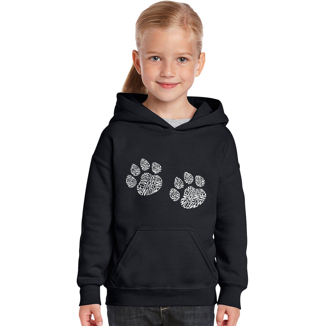 Meow Cat Prints - Girl's Word Art Hooded Sweatshirt