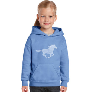 Horse Breeds - Girl's Word Art Hooded Sweatshirt