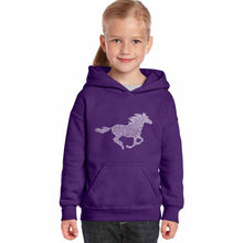 Load image into Gallery viewer, Horse Breeds - Girl&#39;s Word Art Hooded Sweatshirt