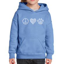Load image into Gallery viewer, Peace Love Cats  - Girl&#39;s Word Art Hooded Sweatshirt