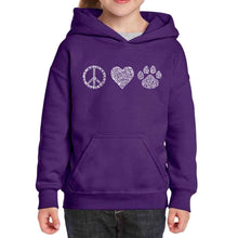 Load image into Gallery viewer, Peace Love Cats  - Girl&#39;s Word Art Hooded Sweatshirt