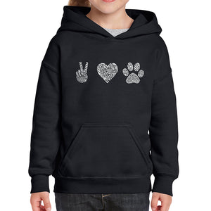 Peace Love Dogs  - Girl's Word Art Hooded Sweatshirt