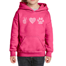 Load image into Gallery viewer, Peace Love Dogs  - Girl&#39;s Word Art Hooded Sweatshirt