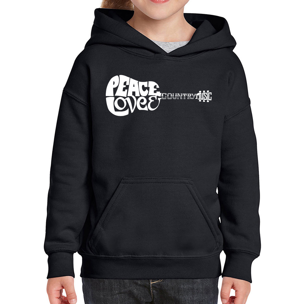 Peace Love Country  - Girl's Word Art Hooded Sweatshirt