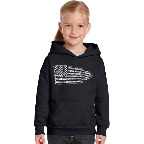 Pledge of Allegiance Flag  - Girl's Word Art Hooded Sweatshirt