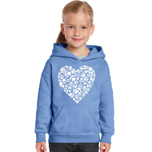 Paw Prints Heart  - Girl's Word Art Hooded Sweatshirt