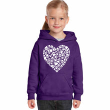 Load image into Gallery viewer, Paw Prints Heart  - Girl&#39;s Word Art Hooded Sweatshirt
