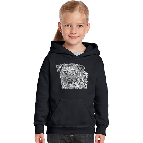 Pug Face - Girl's Word Art Hooded Sweatshirt