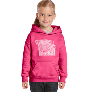 Pug Face - Girl's Word Art Hooded Sweatshirt