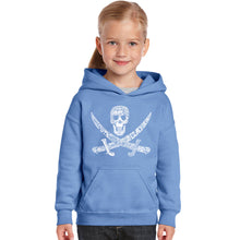 Load image into Gallery viewer, PIRATE CAPTAINS, SHIPS AND IMAGERY - Girl&#39;s Word Art Hooded Sweatshirt