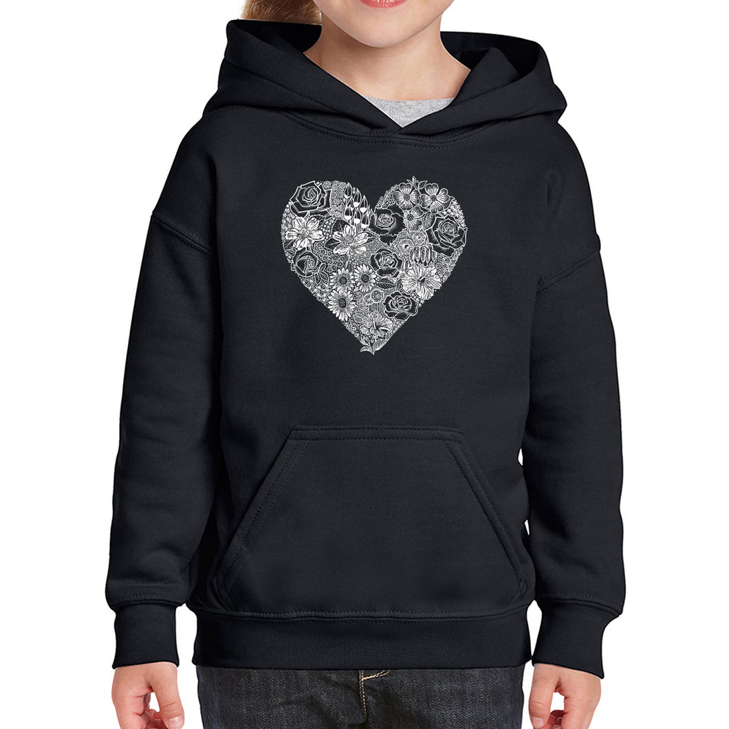 Heart Flowers  - Girl's Word Art Hooded Sweatshirt