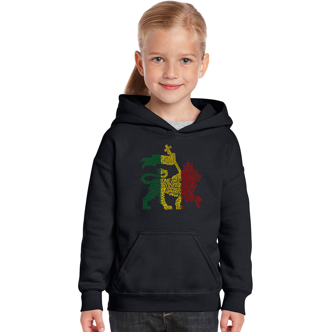 One Love Rasta Lion - Girl's Word Art Hooded Sweatshirt