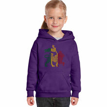 Load image into Gallery viewer, One Love Rasta Lion - Girl&#39;s Word Art Hooded Sweatshirt