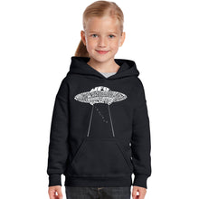Load image into Gallery viewer, Flying Saucer UFO - Girl&#39;s Word Art Hooded Sweatshirt