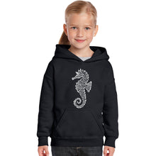 Load image into Gallery viewer, Types of Seahorse - Girl&#39;s Word Art Hooded Sweatshirt