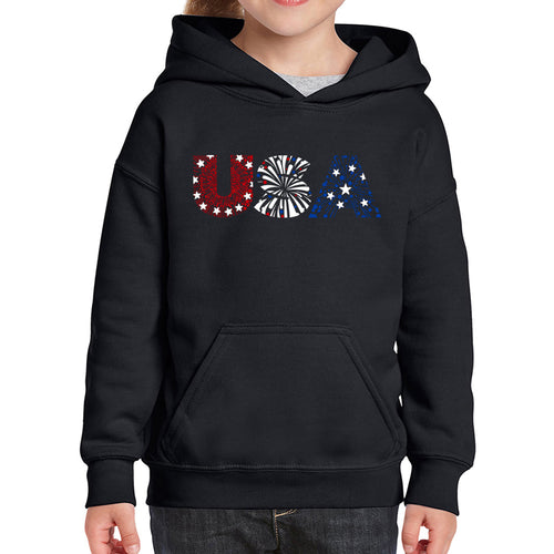 USA Fireworks - Girl's Word Art Hooded Sweatshirt