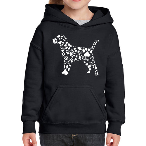 Dog Paw Prints  - Girl's Word Art Hooded Sweatshirt