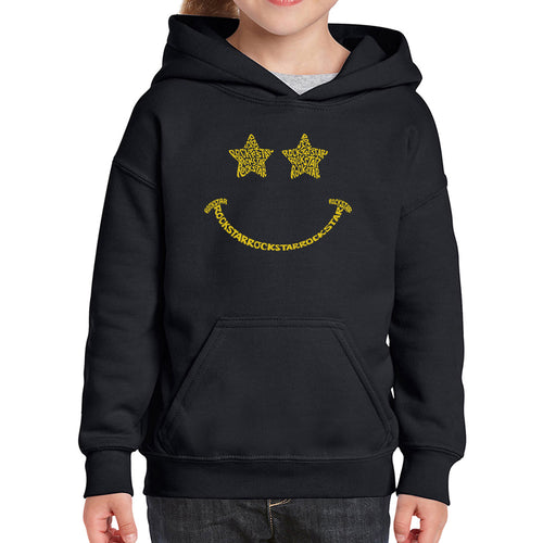 Rockstar Smiley  - Girl's Word Art Hooded Sweatshirt