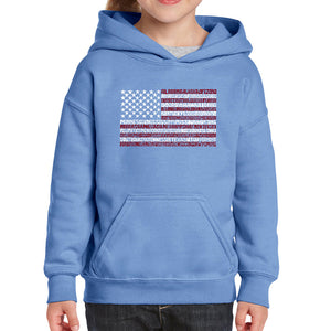 50 States USA Flag  - Girl's Word Art Hooded Sweatshirt