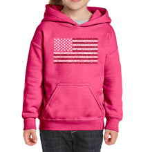 Load image into Gallery viewer, 50 States USA Flag  - Girl&#39;s Word Art Hooded Sweatshirt