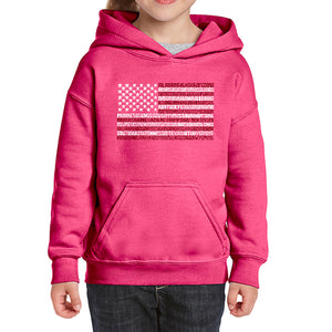 50 States USA Flag  - Girl's Word Art Hooded Sweatshirt