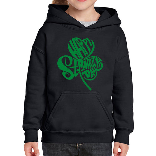 St Patricks Day Shamrock  - Girl's Word Art Hooded Sweatshirt