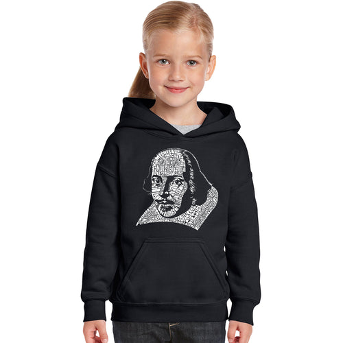 THE TITLES OF ALL OF WILLIAM SHAKESPEARE'S COMEDIES & TRAGEDIES - Girl's Word Art Hooded Sweatshirt