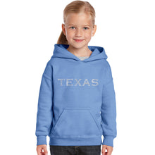 Load image into Gallery viewer, THE GREAT CITIES OF TEXAS - Girl&#39;s Word Art Hooded Sweatshirt