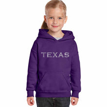 Load image into Gallery viewer, THE GREAT CITIES OF TEXAS - Girl&#39;s Word Art Hooded Sweatshirt