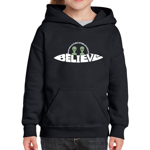 Believe UFO - Girl's Word Art Hooded Sweatshirt
