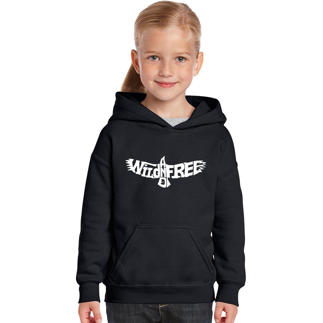 Wild and Free Eagle - Girl's Word Art Hooded Sweatshirt