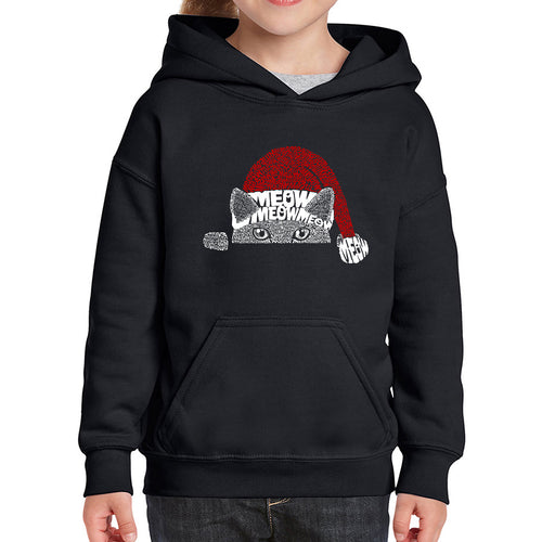 Christmas Peeking Cat - Girl's Word Art Hooded Sweatshirt