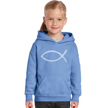 Load image into Gallery viewer, JESUS FISH - Girl&#39;s Word Art Hooded Sweatshirt