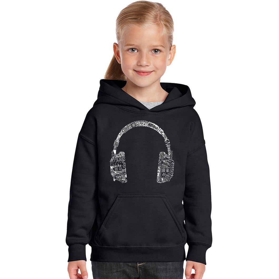 Music in Different Languages Headphones - Girl's Word Art Hooded Sweatshirt