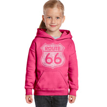Load image into Gallery viewer, CITIES ALONG THE LEGENDARY ROUTE 66 - Girl&#39;s Word Art Hooded Sweatshirt
