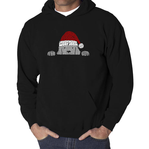 Christmas Peeking Dog - Men's Word Art Hooded Sweatshirt