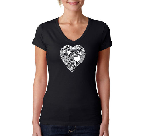LOVE IN 44 DIFFERENT LANGUAGES - Women's Word Art V-Neck T-Shirt