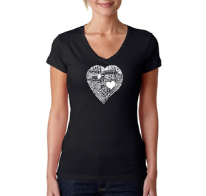 LOVE IN 44 DIFFERENT LANGUAGES - Women's Word Art V-Neck T-Shirt