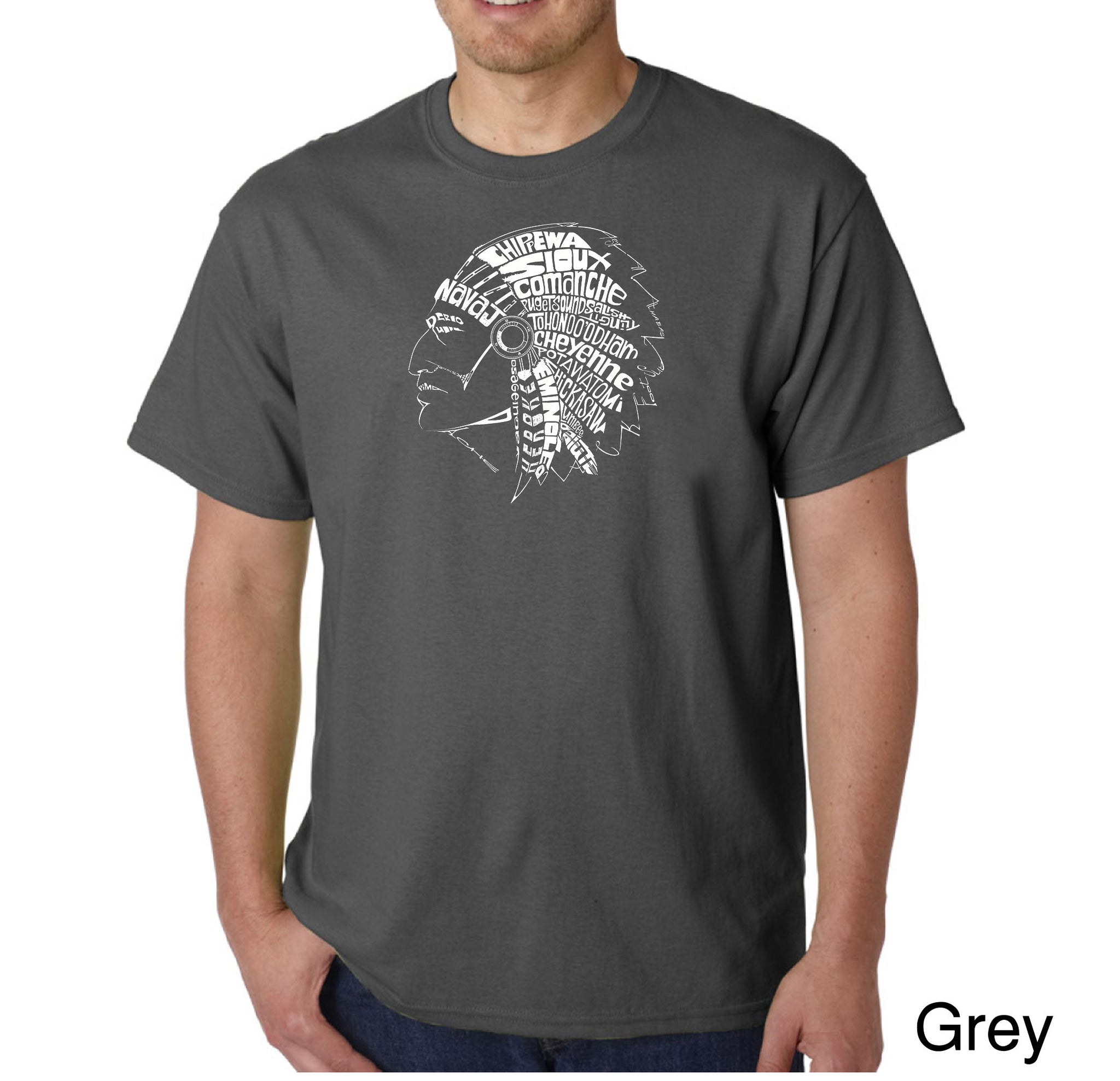 Native American Indian Iconic Chief Graphic Design Men's Grey T-Shirt 