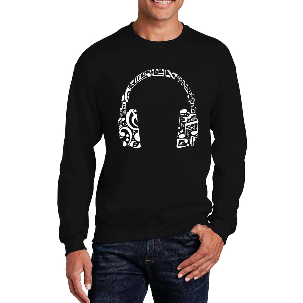 Music Note Headphones - Men's Word Art Crewneck Sweatshirt