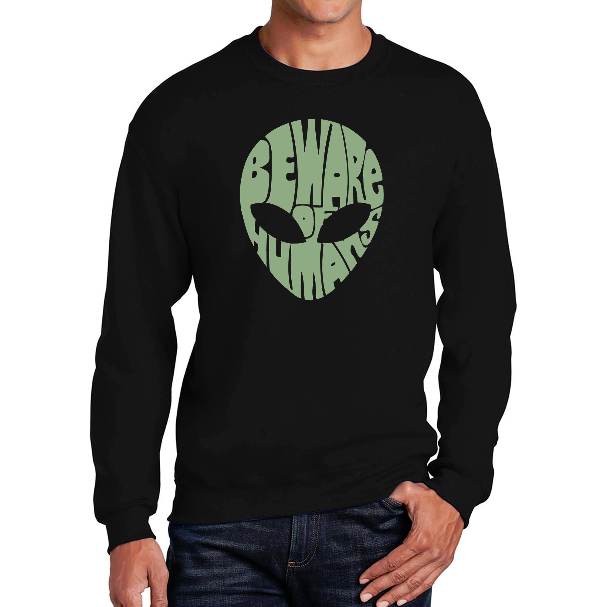 Load image into Gallery viewer, Beware of Humans - Men's Word Art Crewneck Sweatshirt