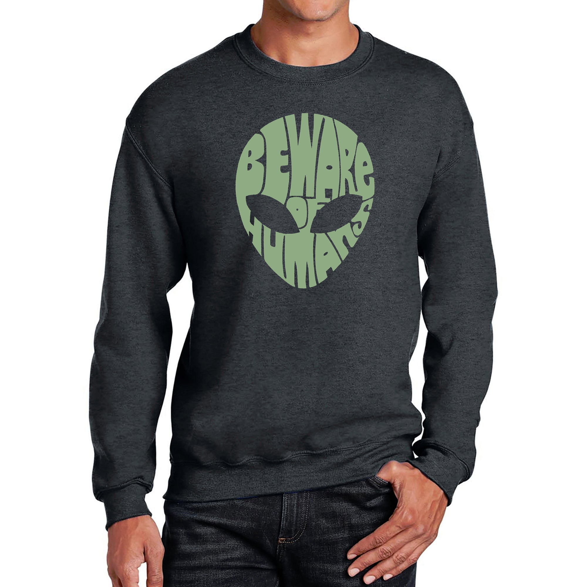 Load image into Gallery viewer, Beware of Humans - Men's Word Art Crewneck Sweatshirt