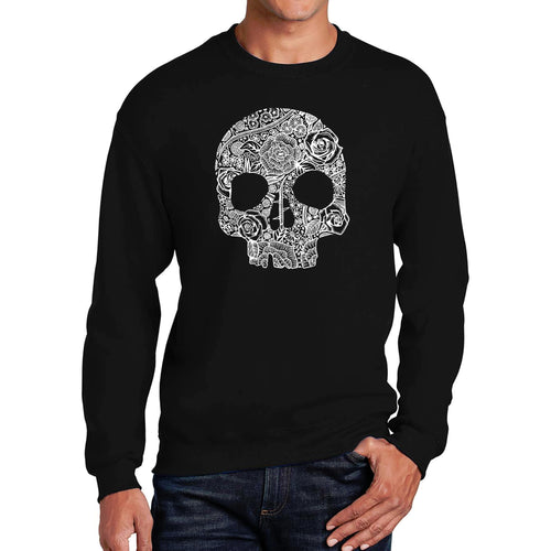 Flower Skull  - Men's Word Art Crewneck Sweatshirt